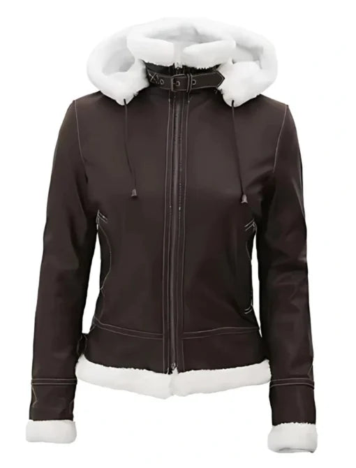 Jasmine Dark Brown Hooded Leather Jacket for Women