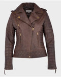 Kara Brown Distressed Biker Leather Jacket for Women