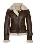 Katie Distressed Brown Shearling Leather Jacket Women