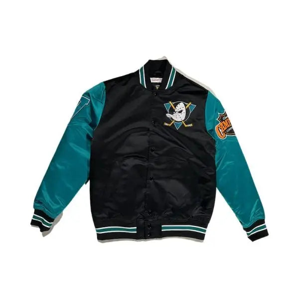 MITCHELL AND NESS NHL Giacca Primetime Heavyweight Satin Jacket Vintage Logo Anaheim Ducks – Men’s