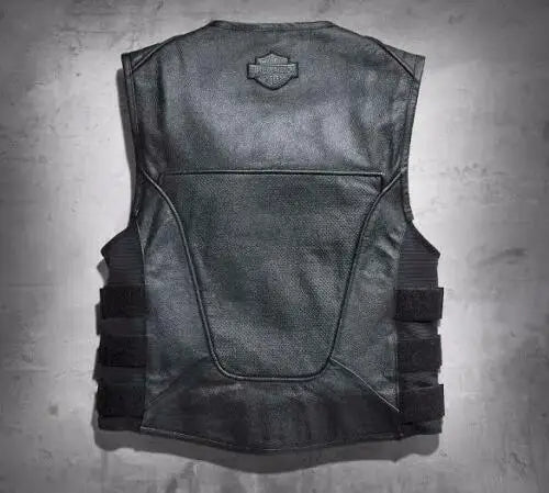 Men Swat II Genuine Leather Zippered Harley Davidson Biker Cafe Racer Black Vest
