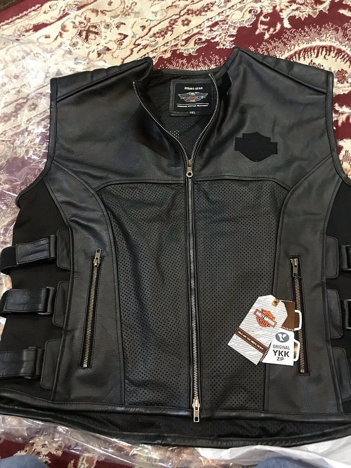 Men Swat II Genuine Leather Zippered Harley Davidson Biker Cafe Racer Black Vest