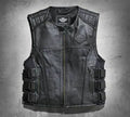 Men Swat II Genuine Leather Zippered Harley Davidson Biker Cafe Racer Black Vest