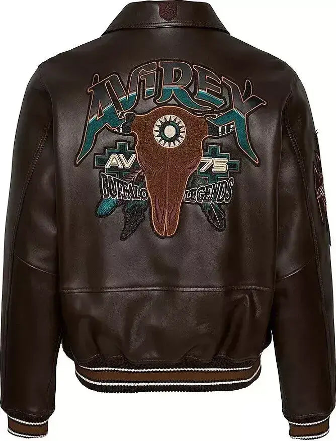 Men’s Avirex Brown Leather Bomber American Jacket Buffalo Legends Leather Jacket