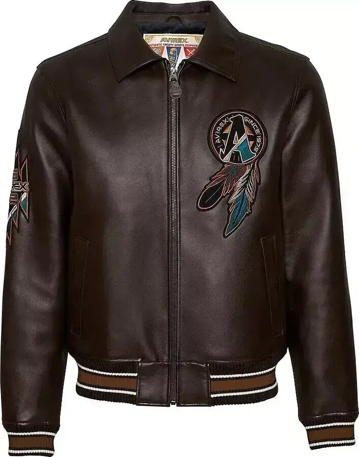 Men’s Avirex Brown Leather Bomber American Jacket Buffalo Legends Leather Jacket