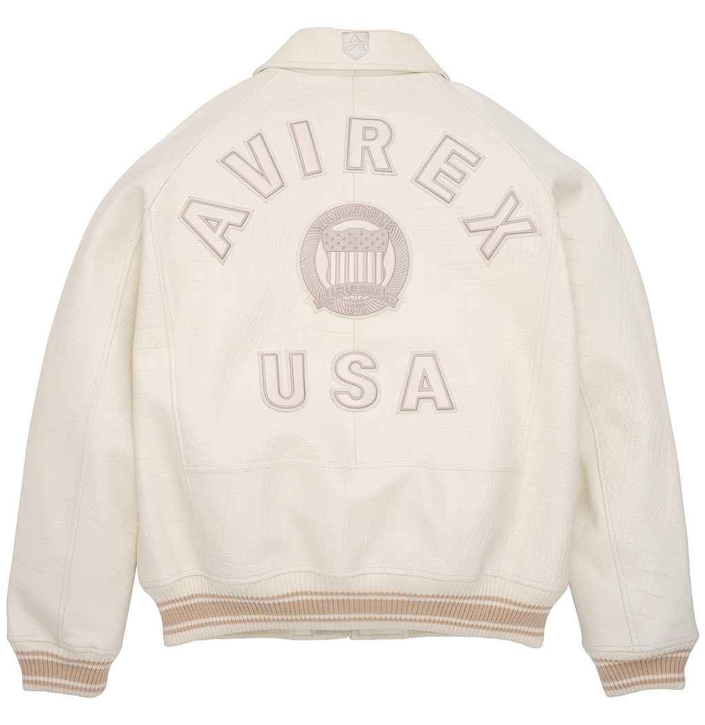 Men’s Avirex Crocodile Icon White Leather Jacket