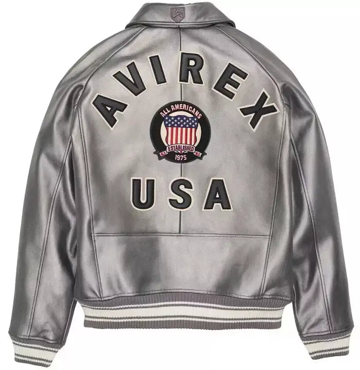 Men’s Avirex Icon Bomber Silver Leather Jacket