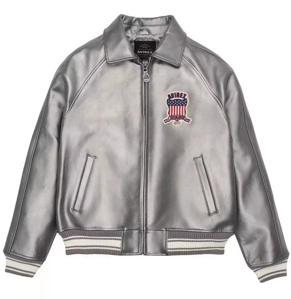 Men’s Avirex Icon Bomber Silver Leather Jacket