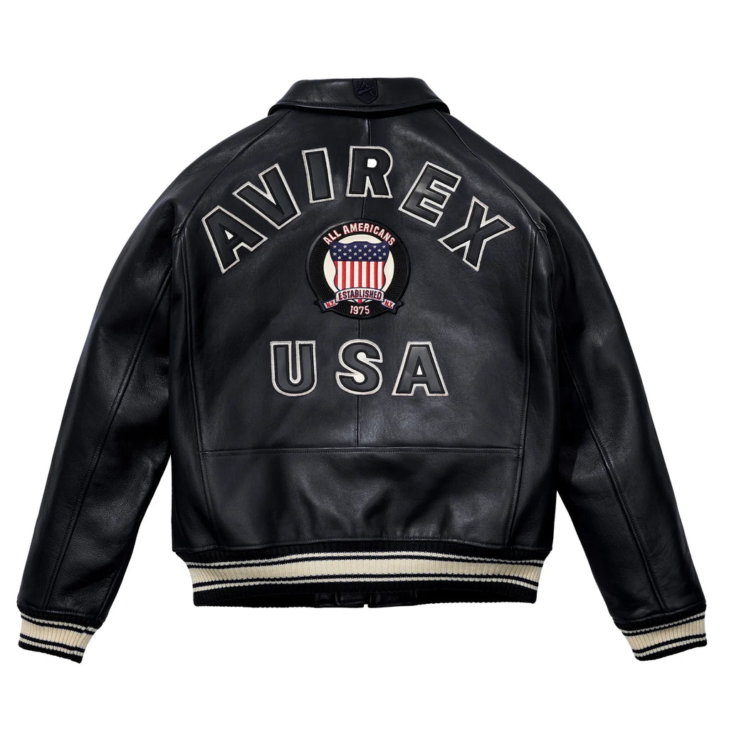 Men's Avirex Jet Black Icon Bomber Leather Jacket
