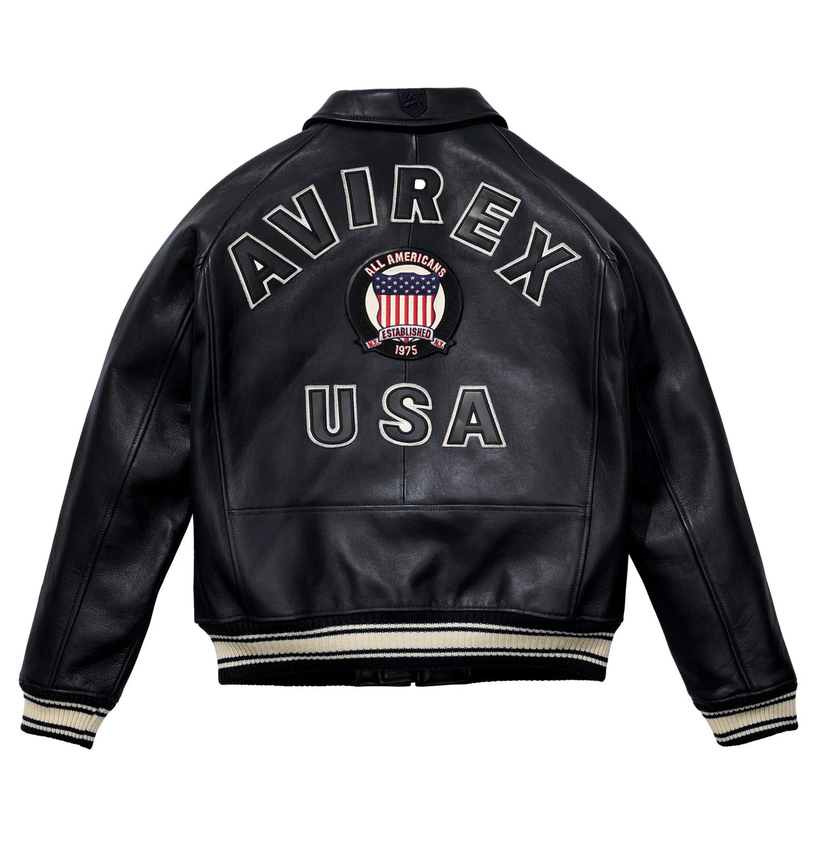 Men's Avirex Jet Black Icon Bomber Leather Jacket