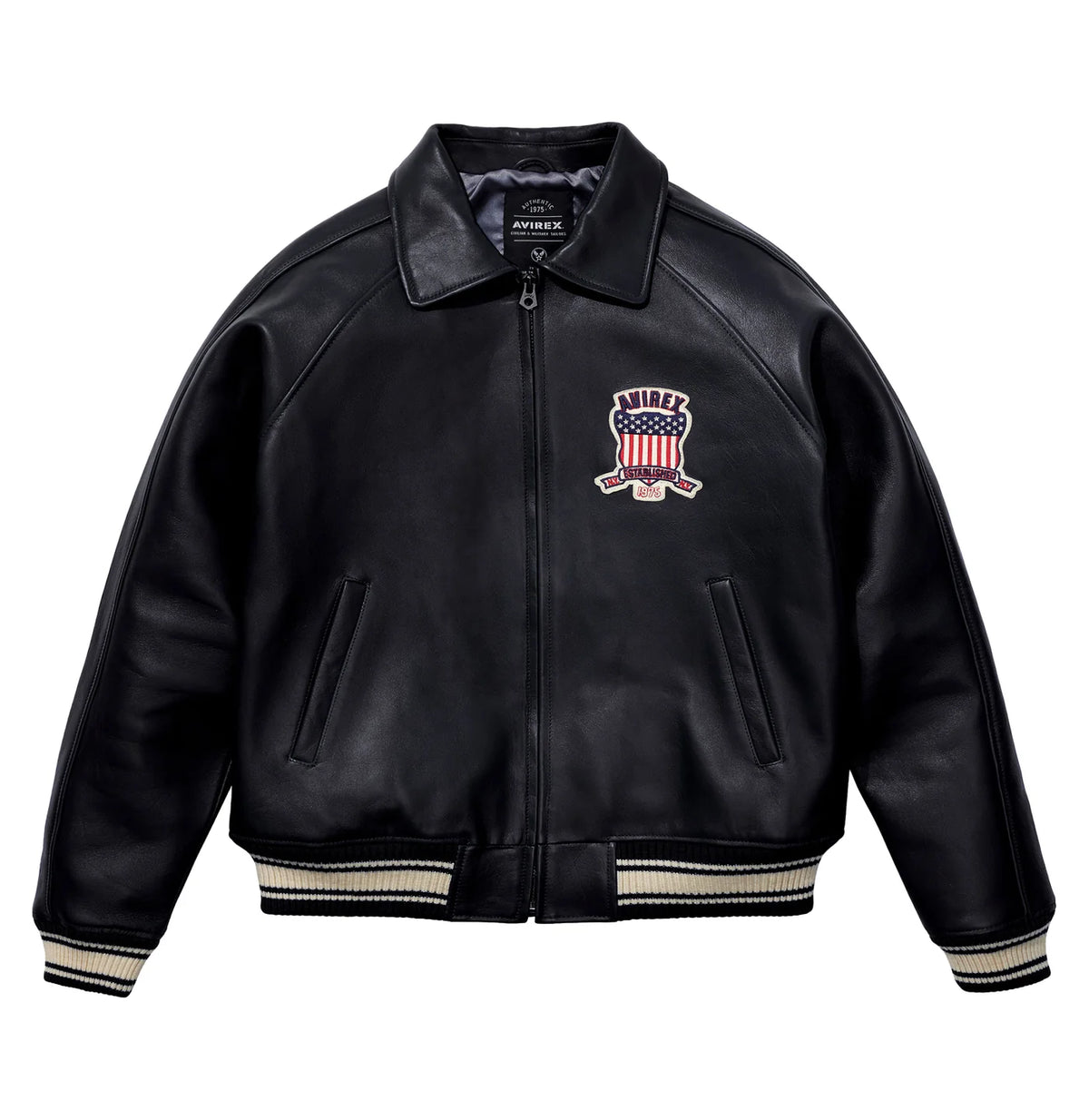 Men's Avirex Jet Black Icon Bomber Leather Jacket