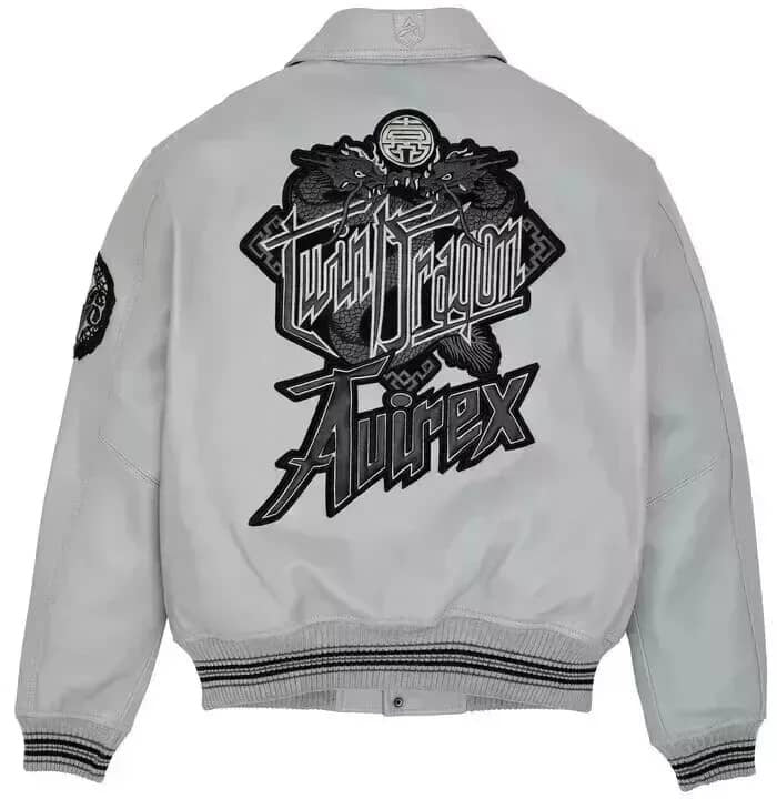 Men’s Avirex Limited Edtion Grey Twin Dragon Leather Jacket