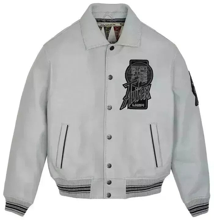 Men’s Avirex Limited Edtion Grey Twin Dragon Leather Jacket