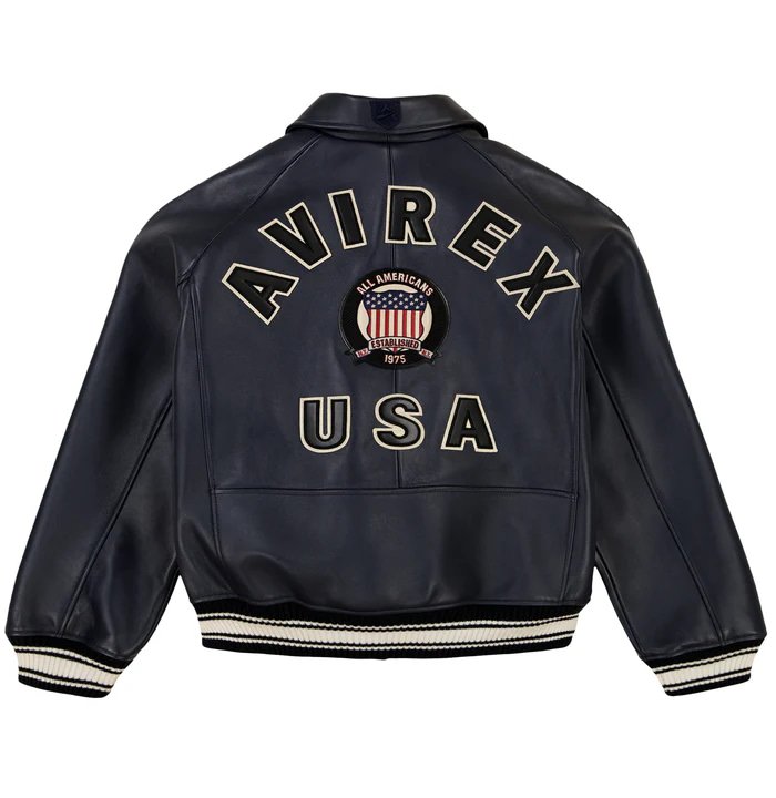Men’s Avirex Navy Blue Icon Bomber Leather Jacket