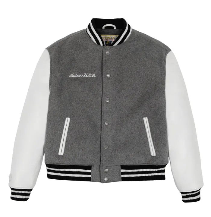 Men’s Avirex Wool Heather Grey Leather Varisty Jacket