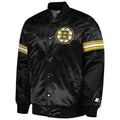 Men’s Boston Bruins Black Satin Varsity Jacket – Pick & Roll Full-Snap