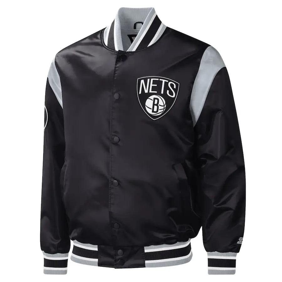 Men’s Brooklyn Nets Starter Black Force Play Satin Full-Snap Varsity Jacket