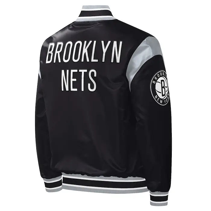 Men’s Brooklyn Nets Starter Black Force Play Satin Full-Snap Varsity Jacket