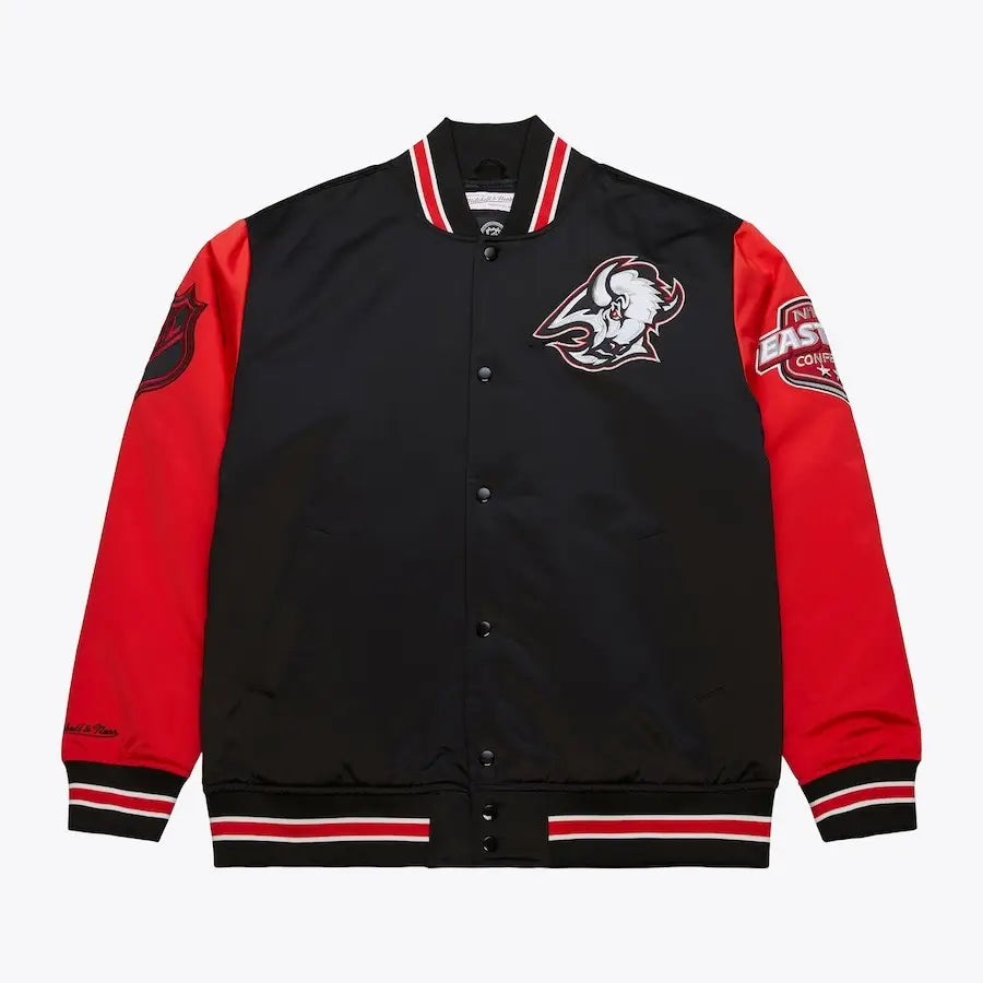 Men’s Buffalo Sabres Black Heavyweight Satin Jacket – Prime Time Full-Snap