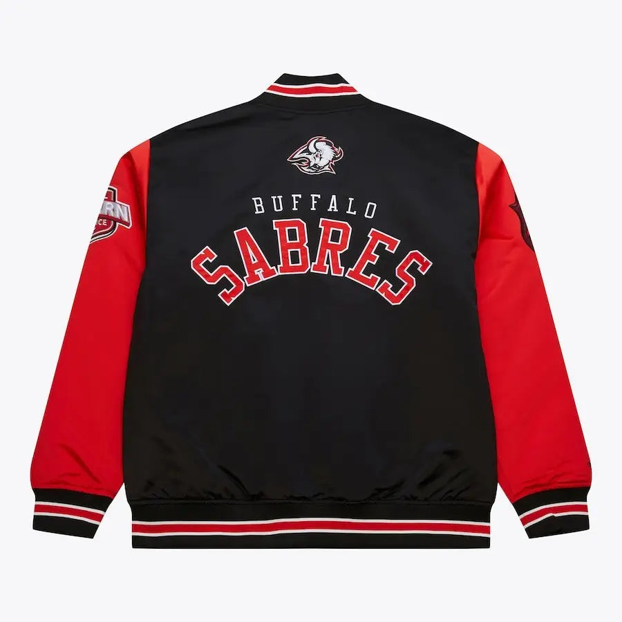 Men’s Buffalo Sabres Black Heavyweight Satin Jacket – Prime Time Full-Snap