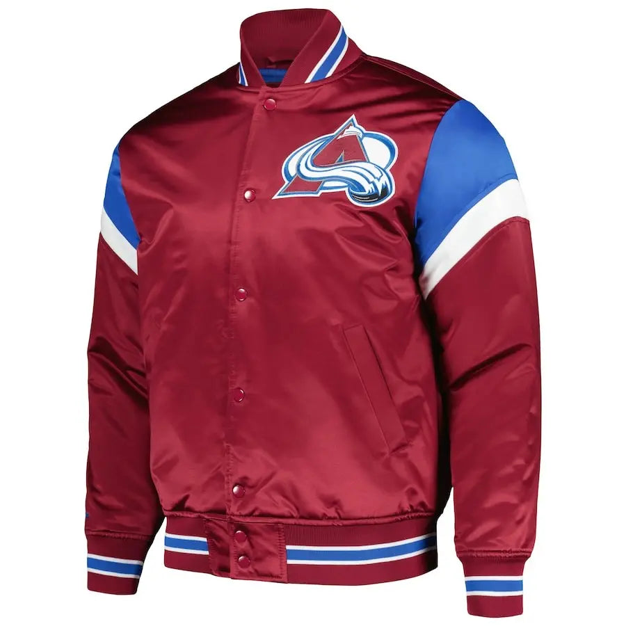 Men’s Colorado Avalanche Burgundy Satin Jacket – Mitchell & Ness Midweight Full-Snap