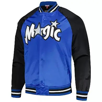 Men’s Mitchell & Ness Blue Orlando Magic Double Clutch Satin Raglan Full-Snap Jacket