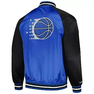 Men’s Mitchell & Ness Blue Orlando Magic Double Clutch Satin Raglan Full-Snap Jacket