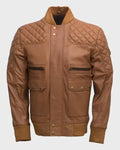 Men's Quilted Tan Brown Sheepskin Leather Jacket