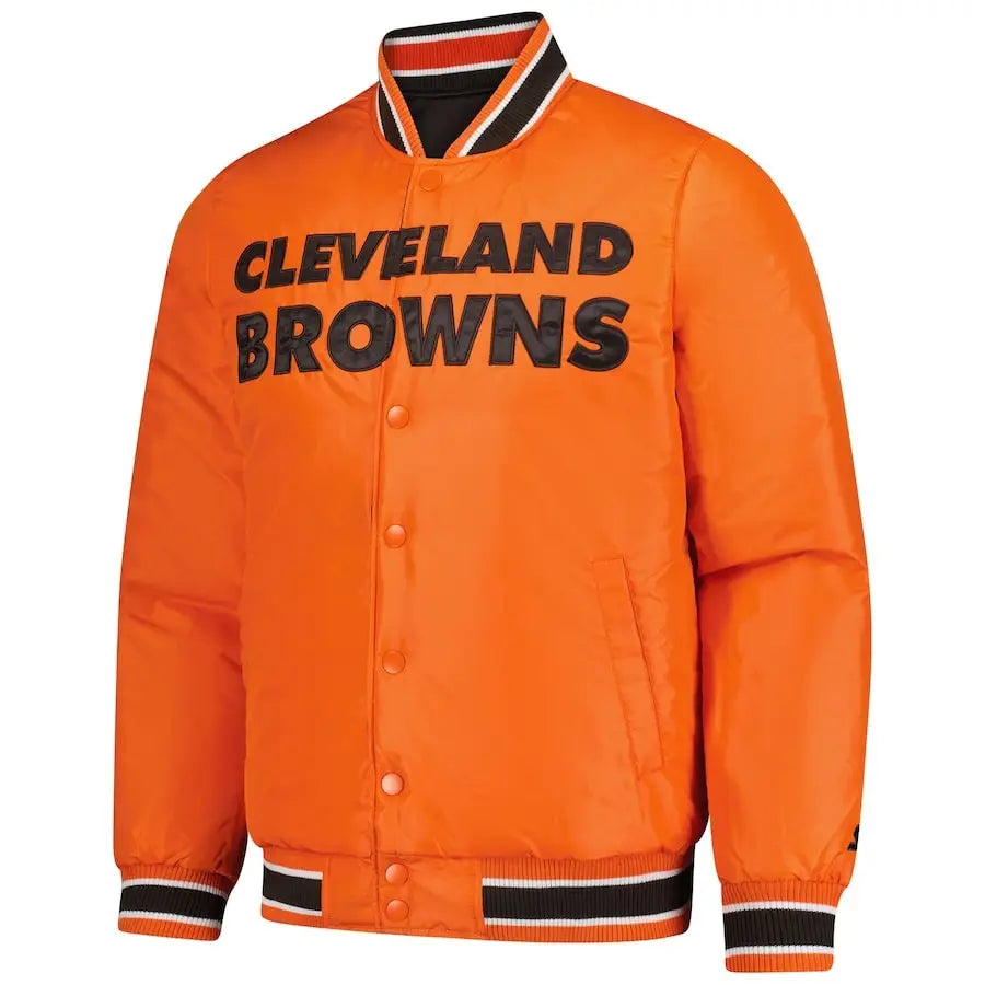Men’s Reversible Cleveland Browns Starter Satin Varsity Jacket– Orange