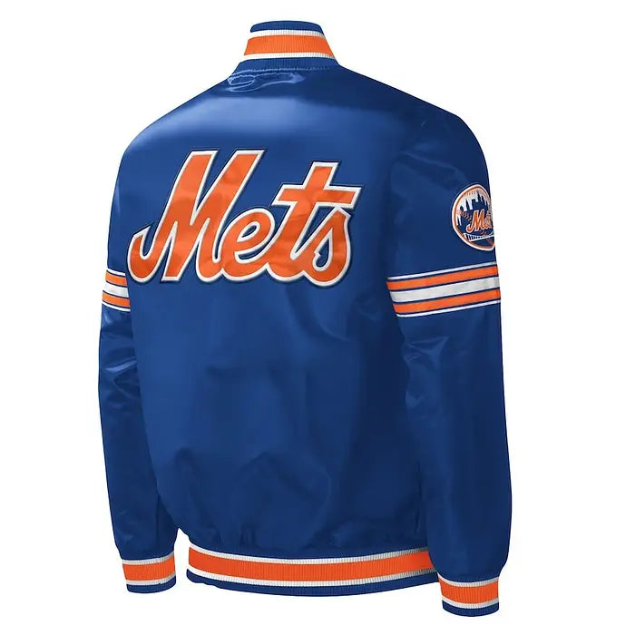 Men’s Royal Satin New York Mets Varsity Jacket Full-Snap Starter Design