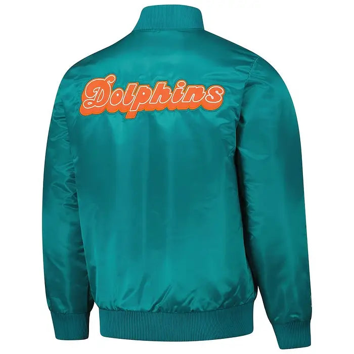 Men’s Starter Aqua Miami Dolphins Satin Full-Snap Varsity Jacket