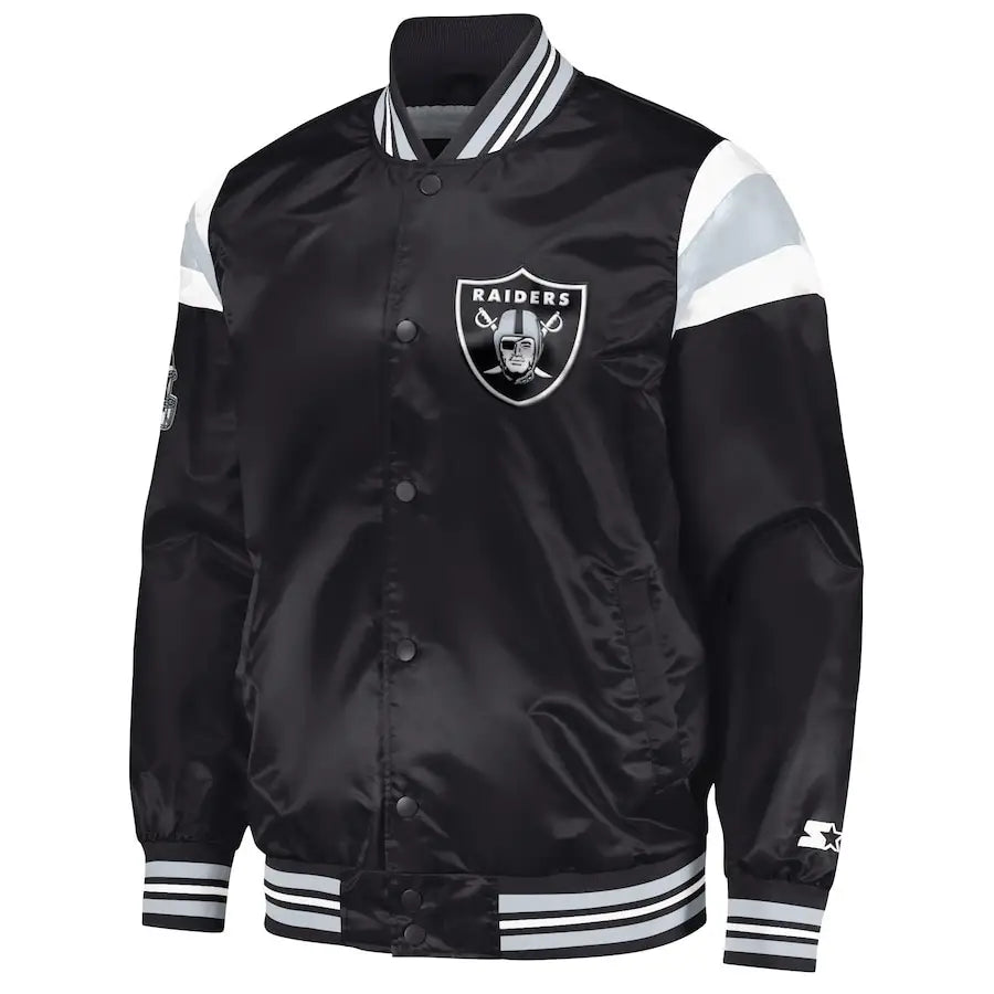 Men’s Starter Black Las Vegas Raiders Satin Full-Snap Varsity Jacket