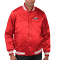 Men’s Starter Red New Orleans Pelicans Printed Team Name Satin Varsity Full-Snap Jacket.