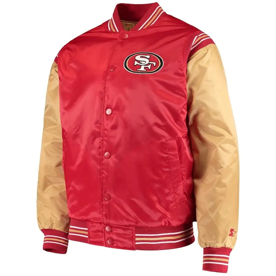Men’s Starter Scarlet-Gold San Francisco 49ers Enforcer Satin Varsity Full-Snap Jacket