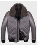 Men's Grey Shearling B-2 Bomber Leather Jacket
