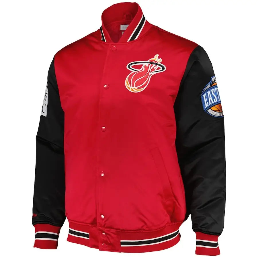 Miami Heat NBA Primetime Heavyweight Satin Jacket By Mitchell & Ness – Mens