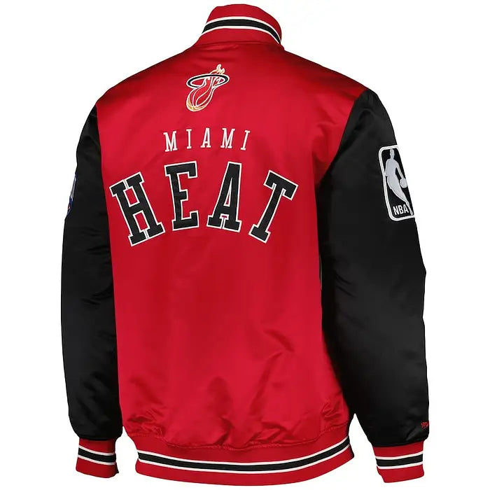 Miami Heat NBA Primetime Heavyweight Satin Jacket By Mitchell & Ness – Mens