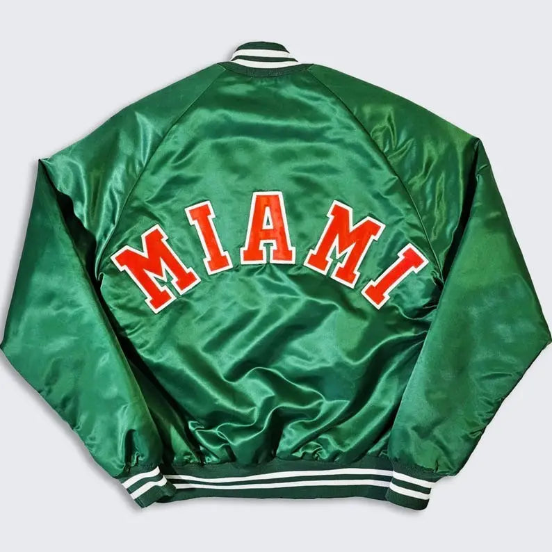 Miami Hurricanes Jacket Chalk Line Satin Bomber –Retro Design