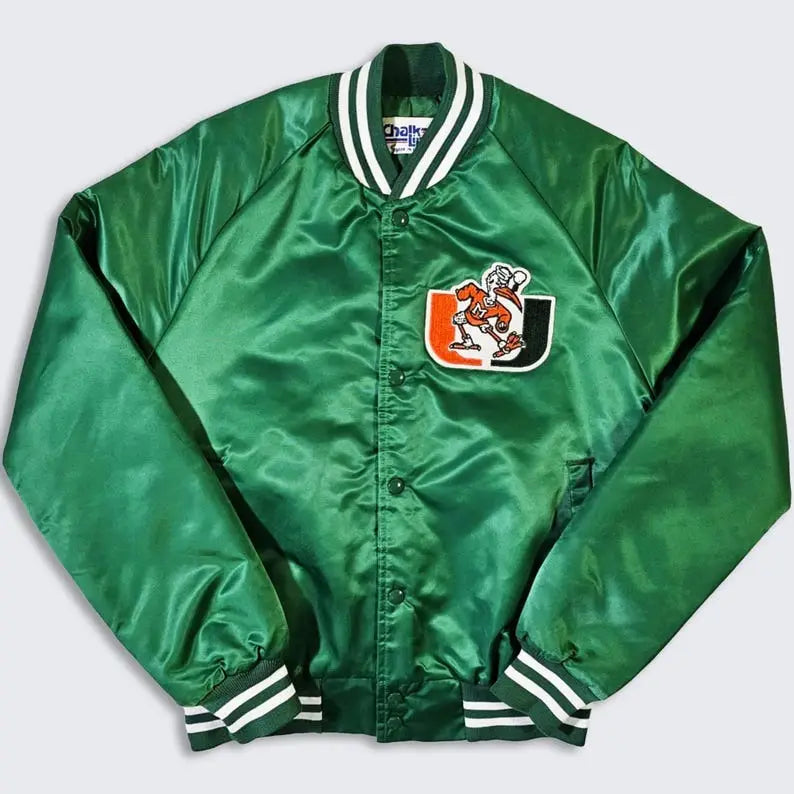 Miami Hurricanes Jacket Chalk Line Satin Bomber –Retro Design
