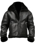Michael Large Fur Collar Black Leather Jacket for Men