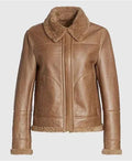 Monica Shearling Fur Lined Brown Leather Jacket for Women