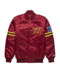 NFL Washington Commanders Satin Bomber Jacket in Maroon with Embroidery