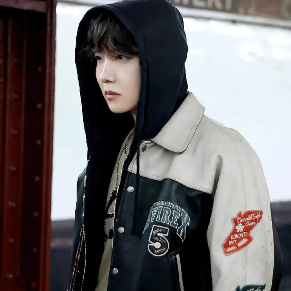 J-Hope On The Street Avirex Leather Bomber Jacket