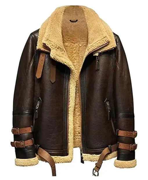 Peter Brown Triple Belted Cuffs Shearling Jacket for Men