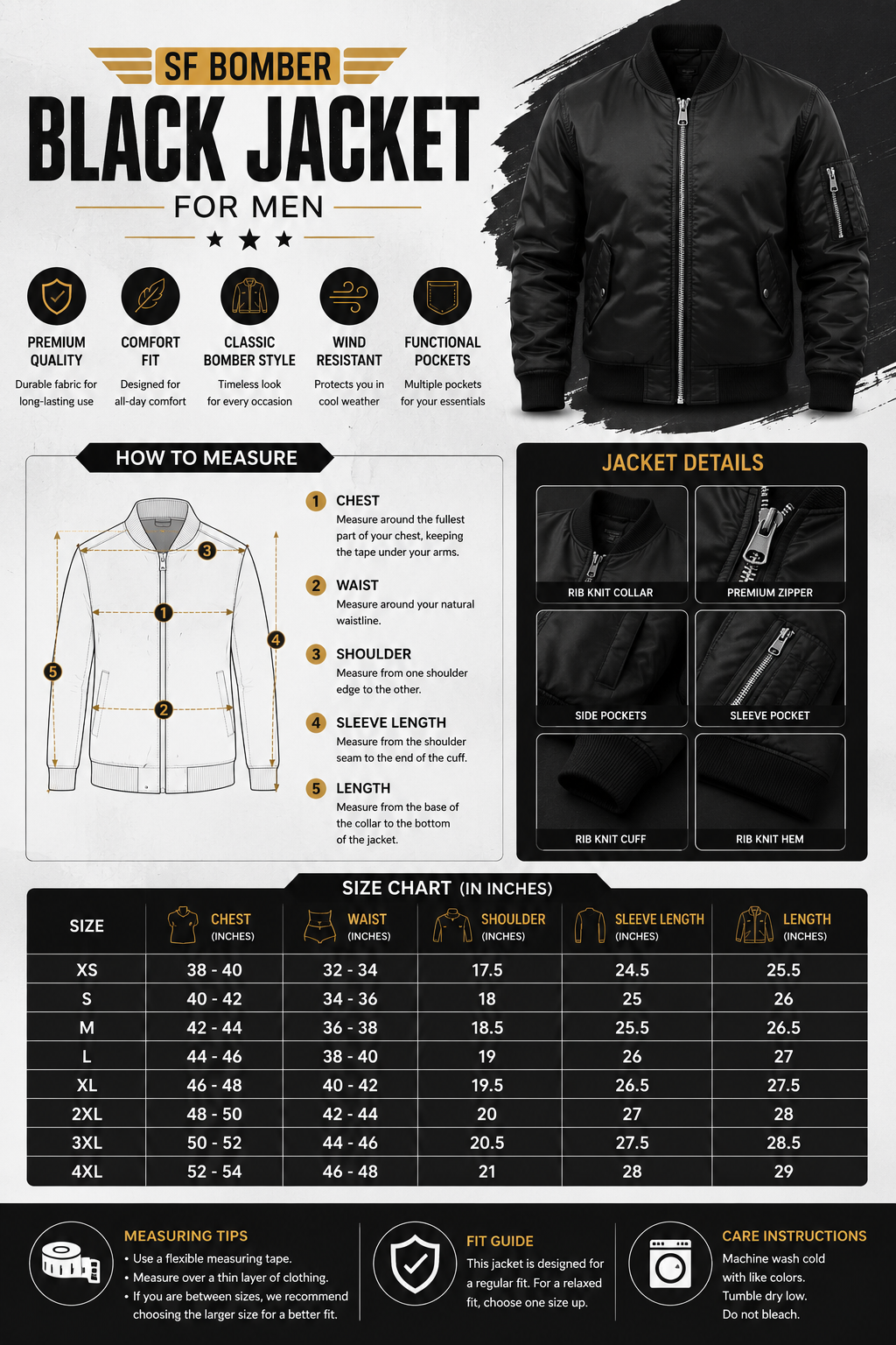 Carl RAF Aviator SF Bomber Black Jacket for Men