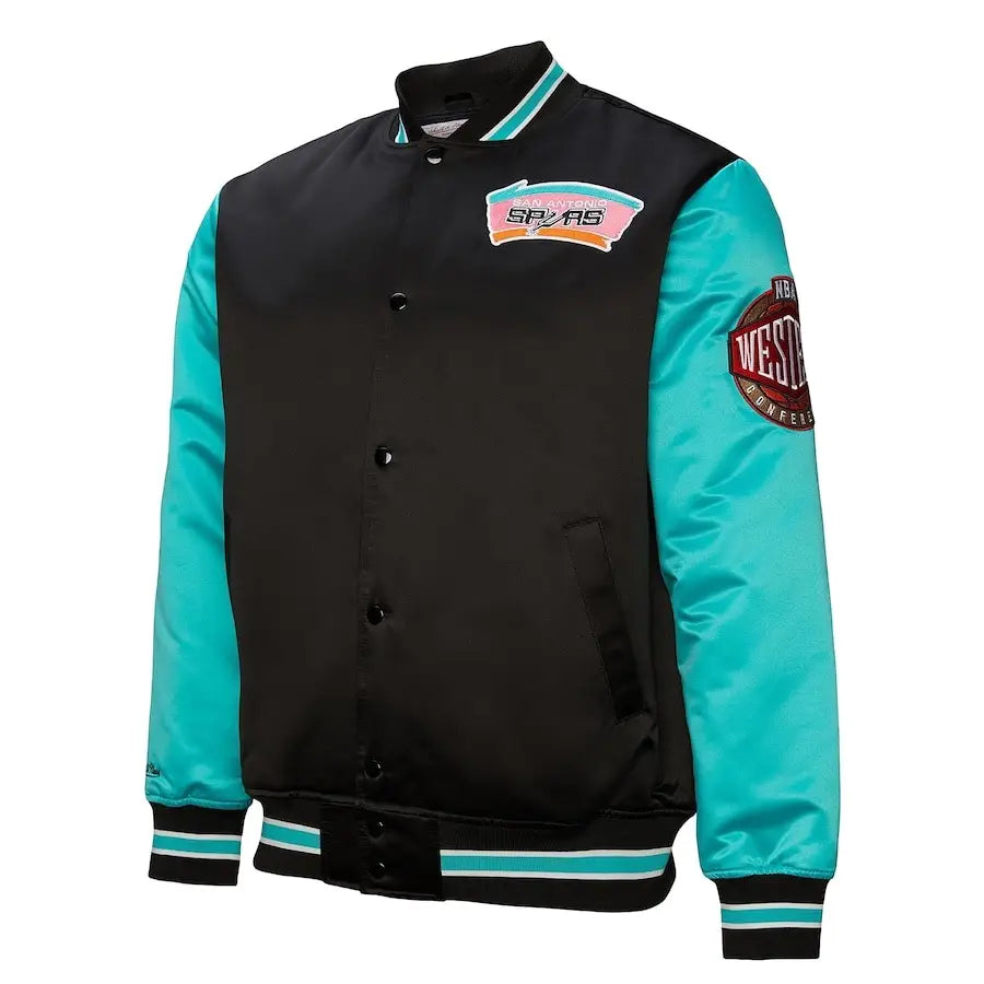 San Antonio Spurs NBA Primetime Heavyweight Satin Jacket By Mitchell & Ness