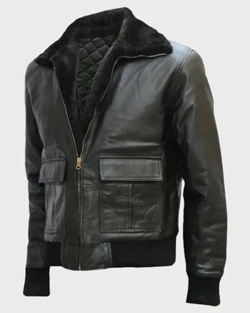 Shaun Black Bomber Sheepskin Leather Jacket for Men