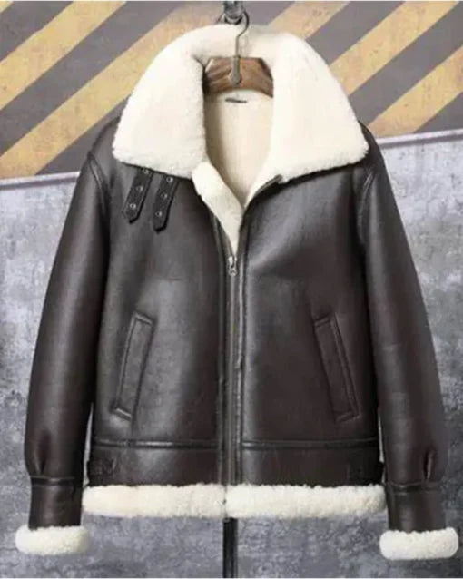 Stephen Dark Coffee Brown SF Shearling Leather Jacket