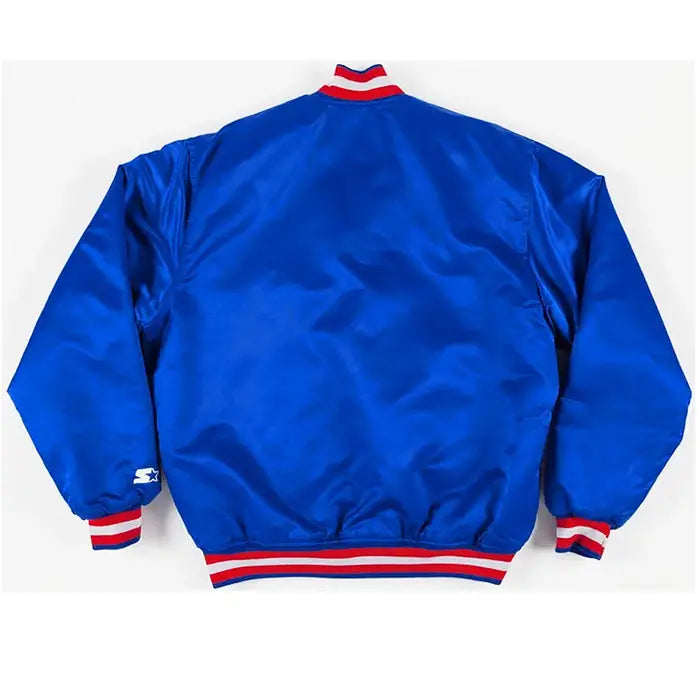 Texas Rangers Full-Snap Varsity Jacket in Classic Royal Blue Satin