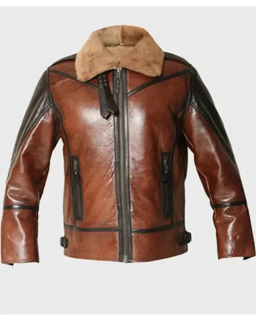 Thompson Distressed Shearling Aviator SF Leather Jacket